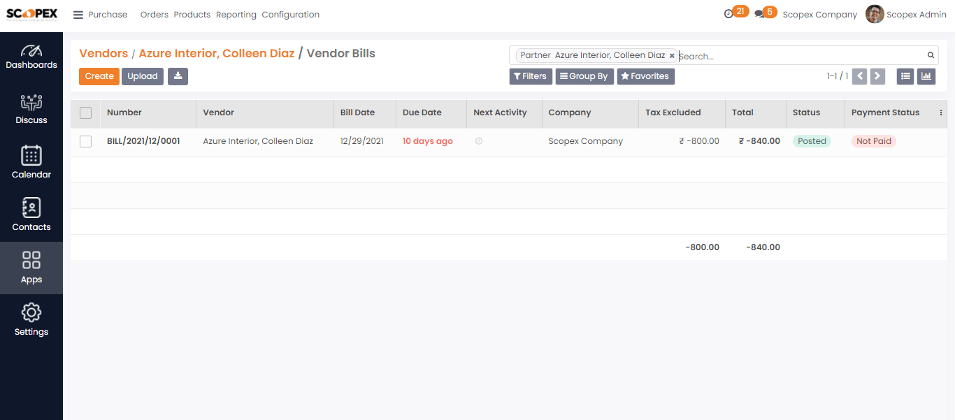 Scopex vendor bills list